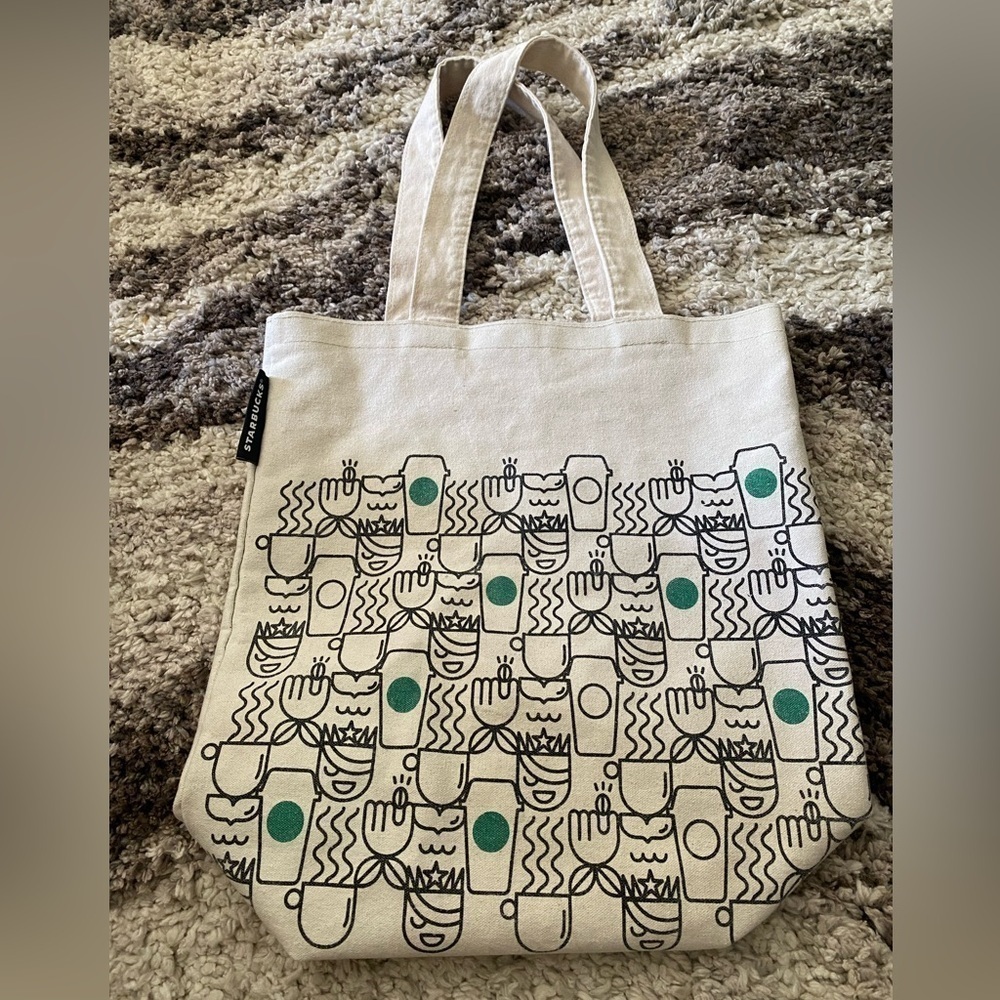 STARBUCKS LARGE TAN GRAPHIC TOTE